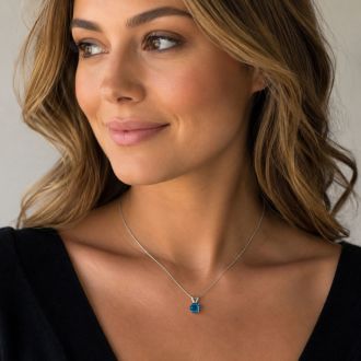 1 Carat Round Shape Blue Diamond Solitaire Necklace in White Gold