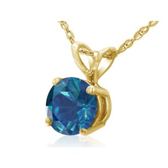 1 Carat Round Shape Blue Diamond Solitaire Necklace in Yellow Gold