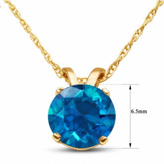 1 Carat Round Shape Blue Diamond Solitaire Necklace in Yellow Gold