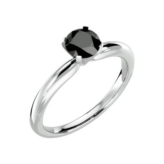 Estate Jewelry 1 Carat Black Diamond Solitaire Engagement Ring In Sterling Silver, Size 5