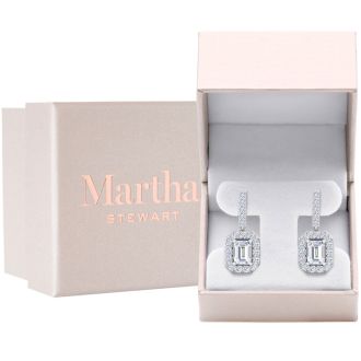 Martha Stewart 6 Carat Emerald Cut Lab Grown Diamond Drop Earrings In 14 Karat White Gold