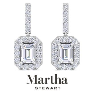 Martha Stewart 6 Carat Emerald Cut Lab Grown Diamond Drop Earrings In Sterling Silver