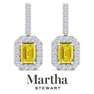 Martha Stewart 6 Carat Emerald Cut Fancy Yellow Lab Grown Diamond Drop Earrings In 14 Karat White Gold
