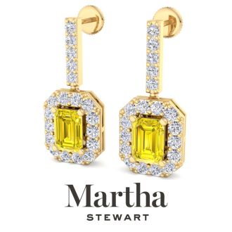 Martha Stewart 6 Carat Emerald Cut Fancy Yellow Lab Grown Diamond Drop Earrings In 14 Karat Yellow Gold