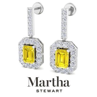 Martha Stewart 6 Carat Emerald Cut Fancy Yellow Lab Grown Diamond Drop Earrings In Sterling Silver