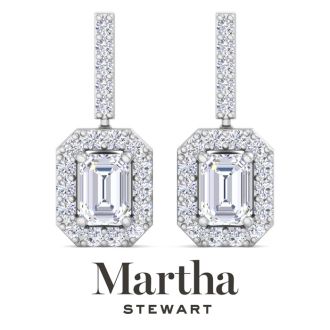 Martha Stewart 8 Carat Emerald Cut Lab Grown Diamond Drop Earrings In 14 Karat White Gold