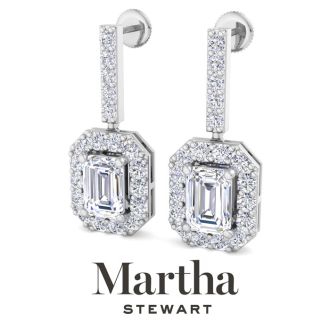 Martha Stewart 8 Carat Emerald Cut Lab Grown Diamond Drop Earrings In 14 Karat White Gold