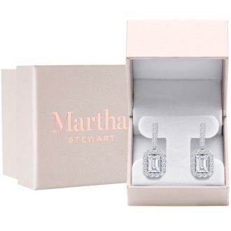 Martha Stewart 8 Carat Emerald Cut Lab Grown Diamond Drop Earrings In Sterling Silver