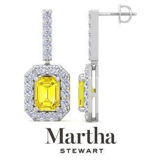 Martha Stewart 8 Carat Emerald Cut Fancy Yellow Lab Grown Diamond Drop Earrings In 14 Karat White Gold