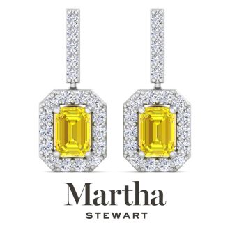 Martha Stewart 8 Carat Emerald Cut Fancy Yellow Lab Grown Diamond Drop Earrings In 14 Karat White Gold