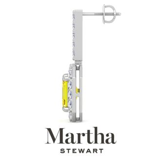 Martha Stewart 8 Carat Emerald Cut Fancy Yellow Lab Grown Diamond Drop Earrings In 14 Karat White Gold