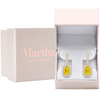 Martha Stewart 8 Carat Emerald Cut Fancy Yellow Lab Grown Diamond Drop Earrings In 14 Karat Yellow Gold