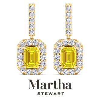 Martha Stewart 8 Carat Emerald Cut Fancy Yellow Lab Grown Diamond Drop Earrings In 14 Karat Yellow Gold