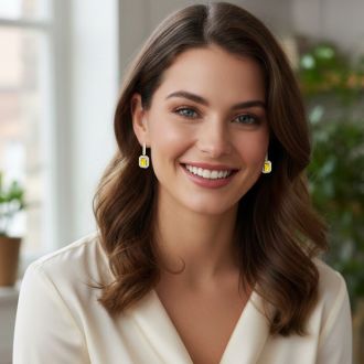 Martha Stewart 8 Carat Emerald Cut Fancy Yellow Lab Grown Diamond Drop Earrings In 14 Karat Yellow Gold