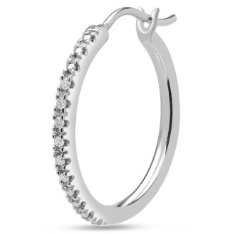 Estate Jewelry 1/10 Carat Diamond Hoops Earrings In Sterling Silver