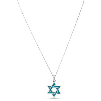 Estate Jewelry Star Of David Necklace With Mosaic Opal Inlay In Sterling Silver, 18 Inches