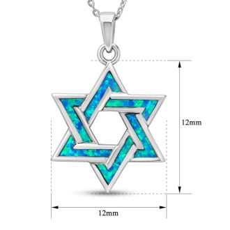Estate Jewelry Star Of David Necklace With Mosaic Opal Inlay In Sterling Silver, 18 Inches