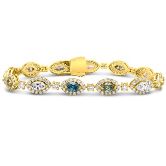 Estate Jewelry 9 Multi Color Lab Grown Diamond Bracelet in 14K Yellow Gold, 7 Inches