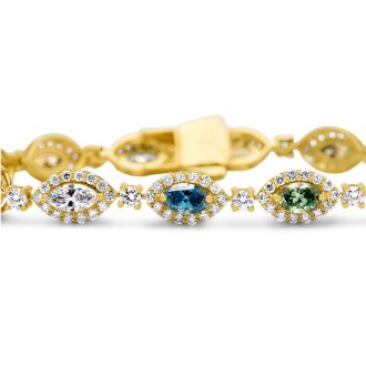 Estate Jewelry 9 Multi Color Lab Grown Diamond Bracelet in 14K Yellow Gold, 7 Inches