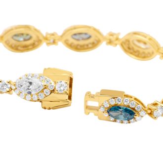 Estate Jewelry 9 Multi Color Lab Grown Diamond Bracelet in 14K Yellow Gold, 7 Inches