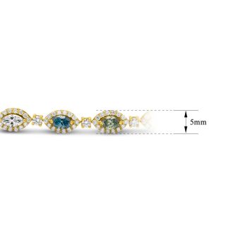 Estate Jewelry 9 Multi Color Lab Grown Diamond Bracelet in 14K Yellow Gold, 7 Inches