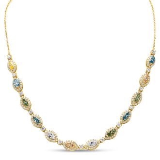Estate Jewelry 8 1/2 Multi Color Lab Grown Diamond Necklace in 14K Yellow Gold, 16 Inches