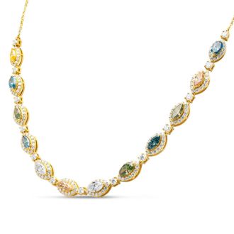 Estate Jewelry 8 1/2 Multi Color Lab Grown Diamond Necklace in 14K Yellow Gold, 16 Inches