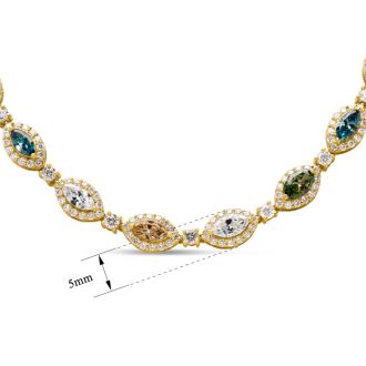 Estate Jewelry 8 1/2 Multi Color Lab Grown Diamond Necklace in 14K Yellow Gold, 16 Inches