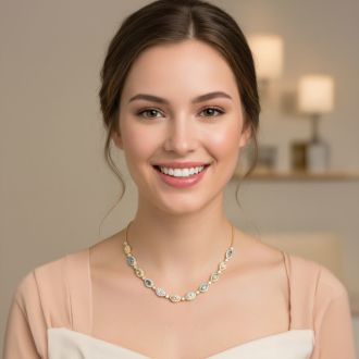 Estate Jewelry 8 1/2 Multi Color Lab Grown Diamond Necklace in 14K Yellow Gold, 16 Inches