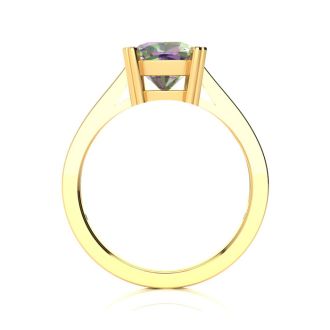 2 Carat Cushion Shape Mystic Topaz With Diamond Prongs in 10 Karat Yellow Gold