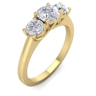 Moissanite Engagement Ring; 1 Carat Moissanite Three Stone Ring In 14 Karat Yellow Gold