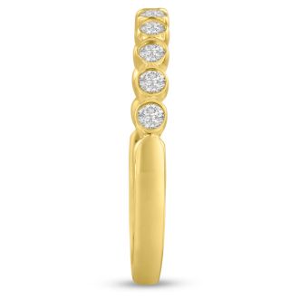 14 Karat Yellow Gold 1/4 Carat Bezel Set Diamond Eternity Band, H-I I1-I2, Ring Sizes 4 to 9 1/2