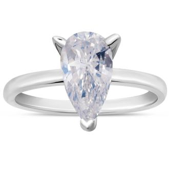 Estate Jewelry 1 3/4 Carat Natural Diamond Pear Shape Solitaire Engagement Ring In Sterling Silver, Size 7