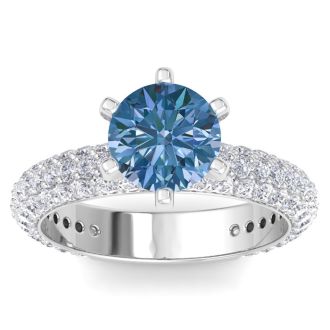3 Carat Blue Diamond Engagement Ring In 14K White Gold
