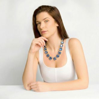 Martha Stewart Cushion Crystal Statement Necklace, Blue