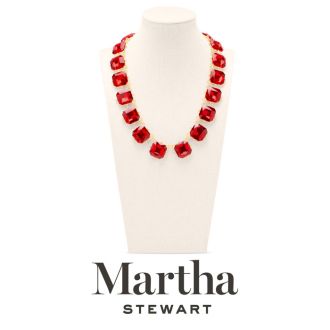 Martha Stewart Cushion Crystal Statement Necklace, Red