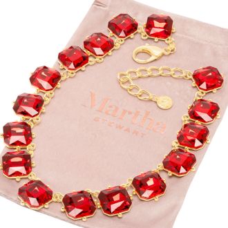 Martha Stewart Cushion Crystal Statement Necklace, Red