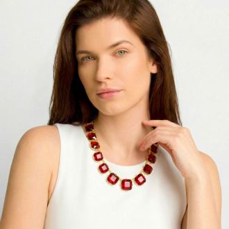 Martha Stewart Cushion Crystal Statement Necklace, Red