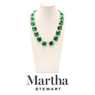 Martha Stewart Cushion Crystal Statement Necklace, Green
