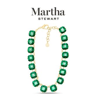 Martha Stewart Cushion Crystal Statement Necklace, Green