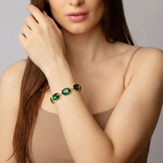 Martha Stewart Oval Crystal Statement Bracelet, Green