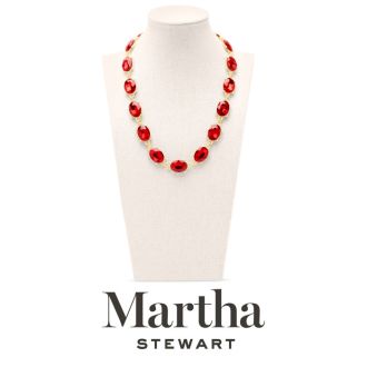 Martha Stewart Oval Crystal Statement Necklace, Red