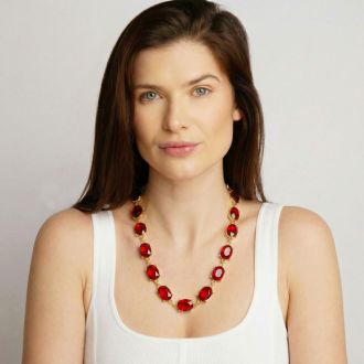Martha Stewart Oval Crystal Statement Necklace, Red