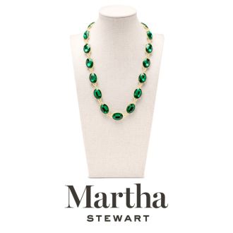 Martha Stewart Oval Crystal Statement Necklace, Green