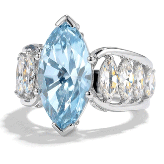 Estate Jewelry 6.27 Carat Blue and White Lab Grown Diamond Marquise Statement Ring In 14K White Gold, Size 7