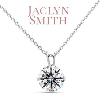 Jaclyn Smith 1/2 Carat Moissanite Solitaire Necklace In White Gold With Free Chain