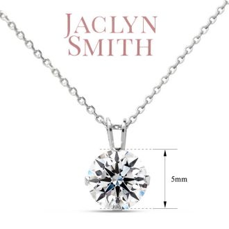 Jaclyn Smith 1/2 Carat Moissanite Solitaire Necklace In White Gold With Free Chain