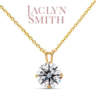 Jaclyn Smith 1/2 Carat Moissanite Solitaire Necklace In Yellow Gold With Free Chain