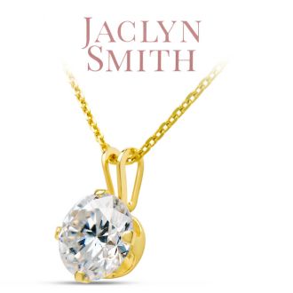 Jaclyn Smith 1/2 Carat Moissanite Solitaire Necklace In Yellow Gold With Free Chain