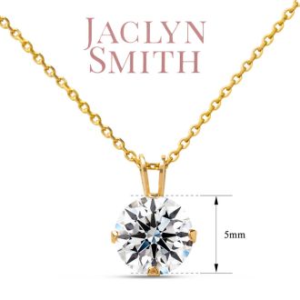 Jaclyn Smith 1/2 Carat Moissanite Solitaire Necklace In Yellow Gold With Free Chain